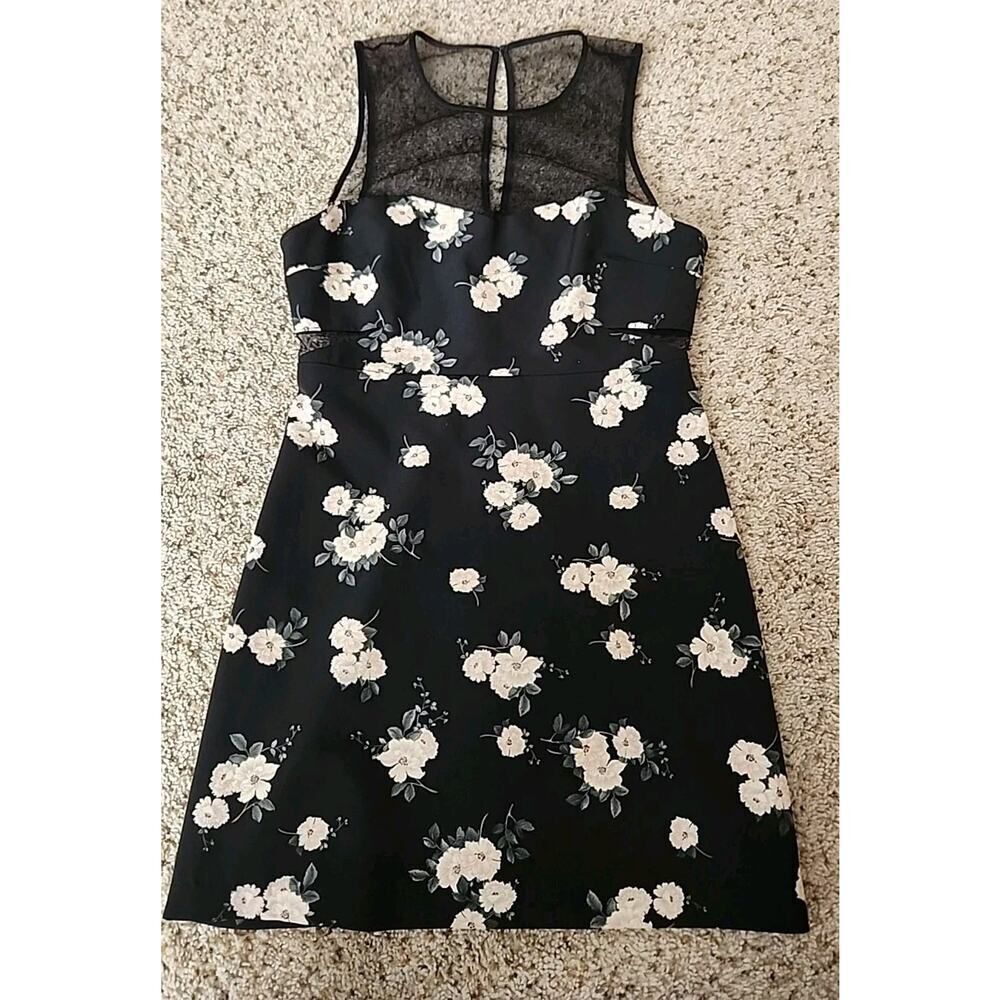 EXPRESS Women's Sexy Mini Dress Open Side Lined Little Black Dress Floral Size 8